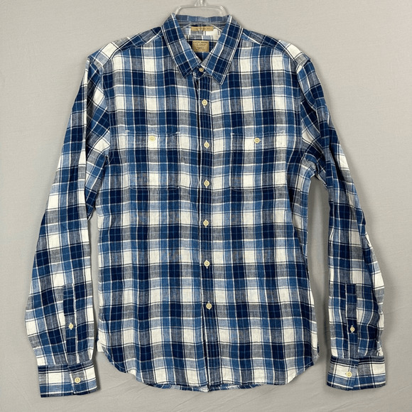 Lucky Brand Other - Lucky Brand Linen Shirt Button Front Long Sleeve Plaid Mens Small California Fit